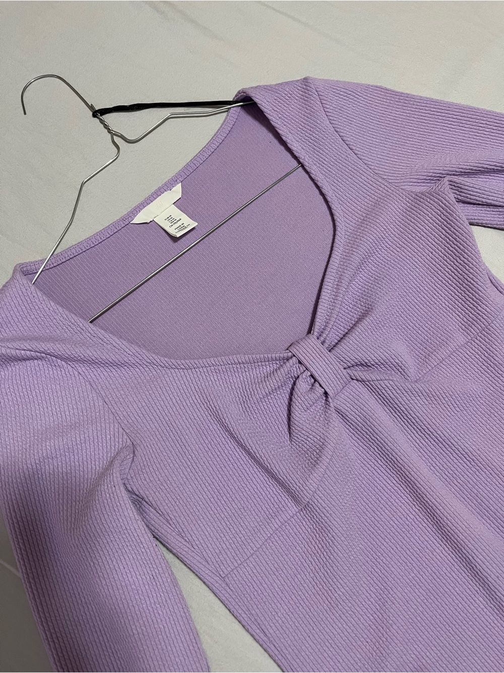H&M Lilac Ribbed Knot-Front Long Sleeve Bodysuit